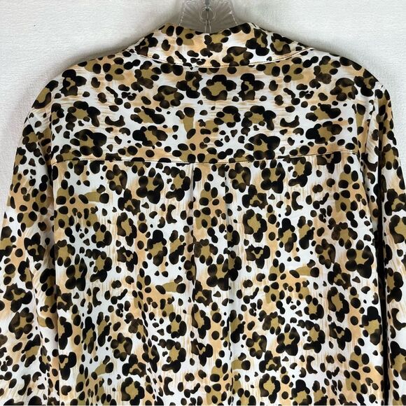 Elementz Button Down Shirt Women’s Brown Black Animal Cheetah Roll Tab Sleeve 2X - Picture 9 of 12